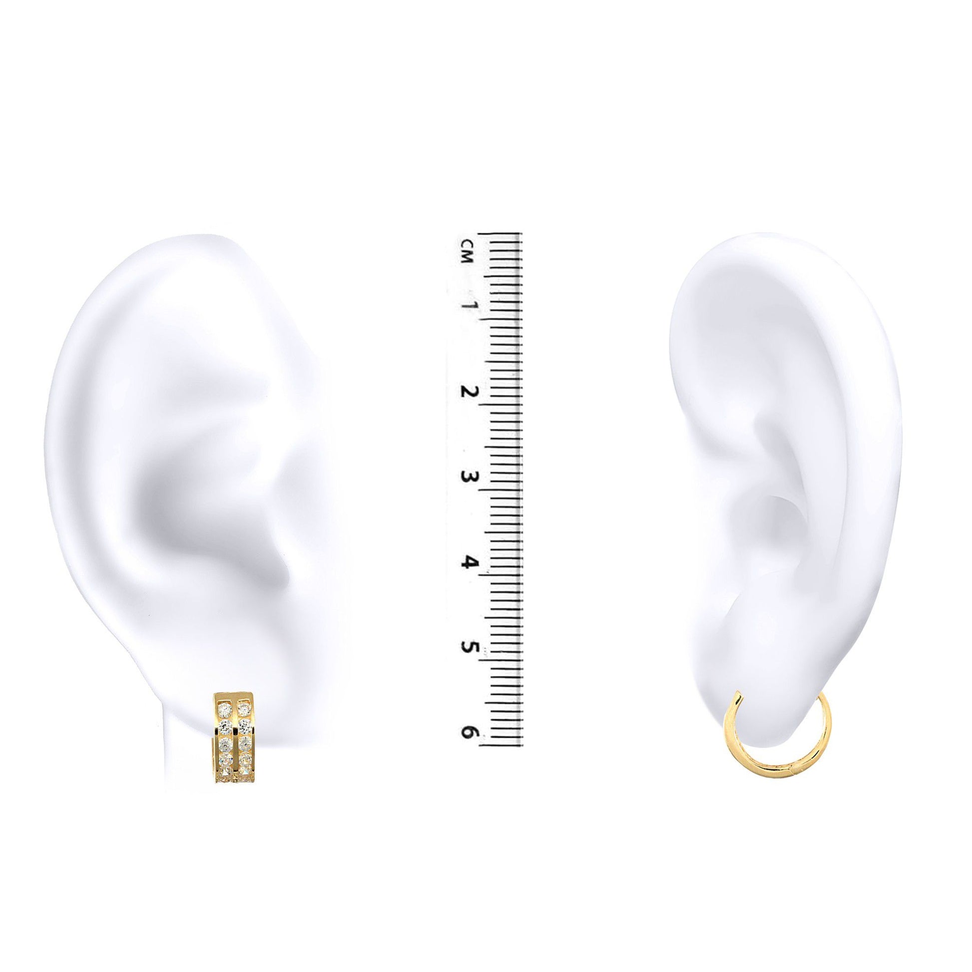 9ct Gold  CZ 2 Row Eternity 4.5mm Huggie Hoop Earrings 12mm - JER521