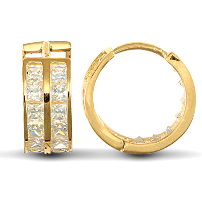 9ct Gold  CZ 2 Row Eternity 5mm Huggie Hoop Earrings 12mm - JER523