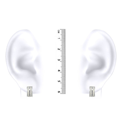 9ct White Gold  CZ 2 Row Eternity 5mm Huggie Hoop Earrings 12mm - JER524