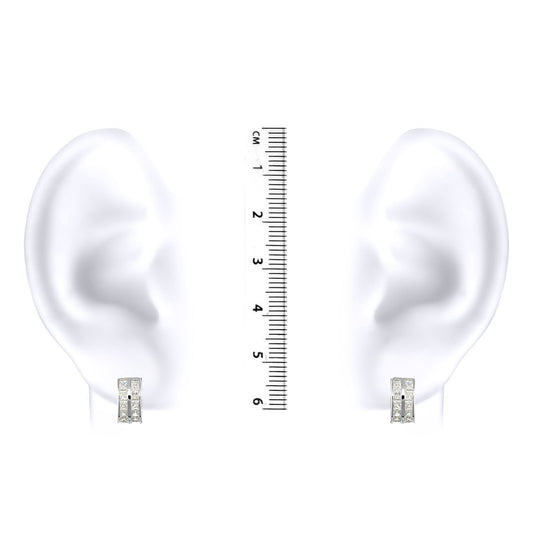 9ct White Gold  CZ 2 Row Eternity 5mm Huggie Hoop Earrings 12mm - JER524