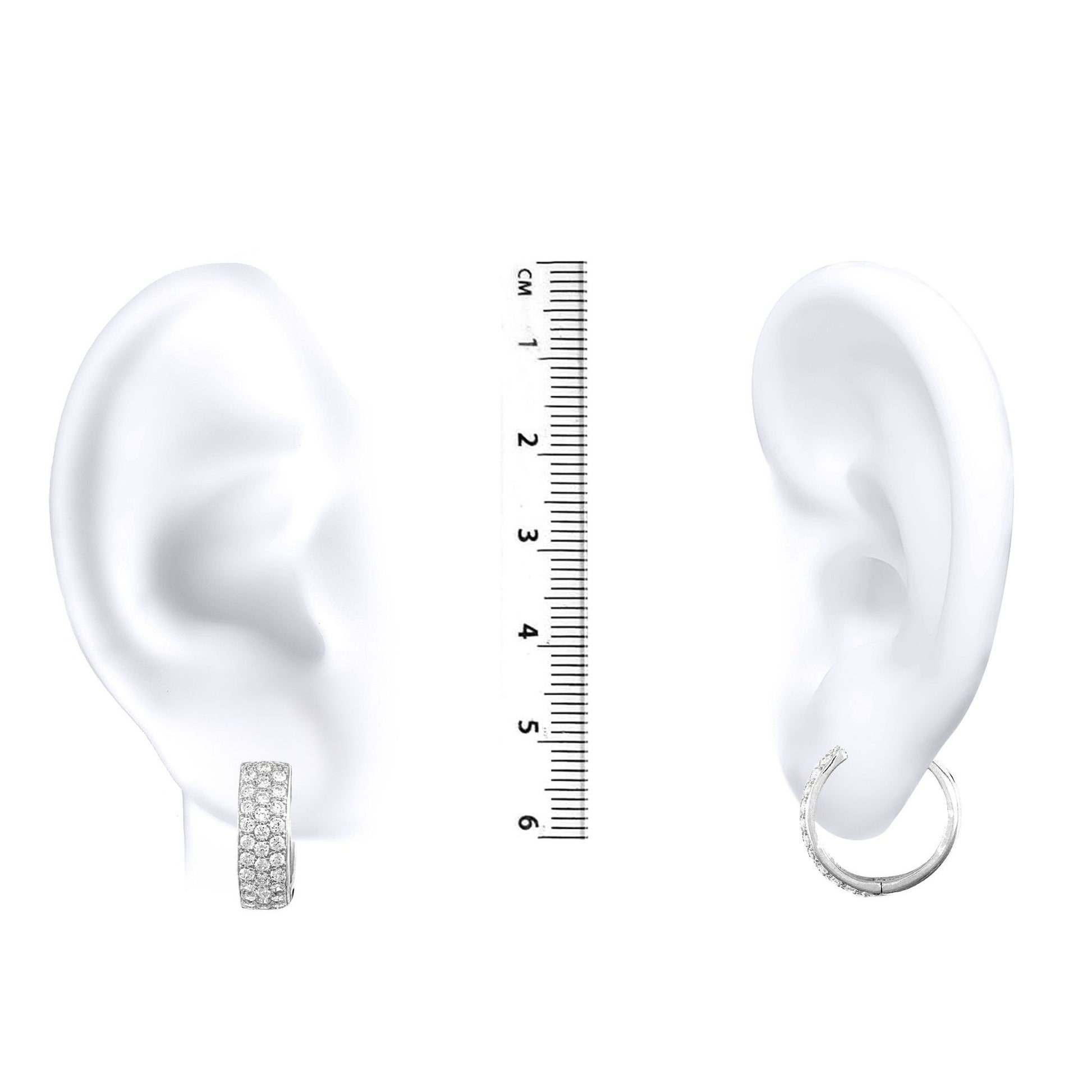 9ct White Gold  CZ 3 Row Pave 5.3mm Huggie Hoop Earrings 16mm - JER526