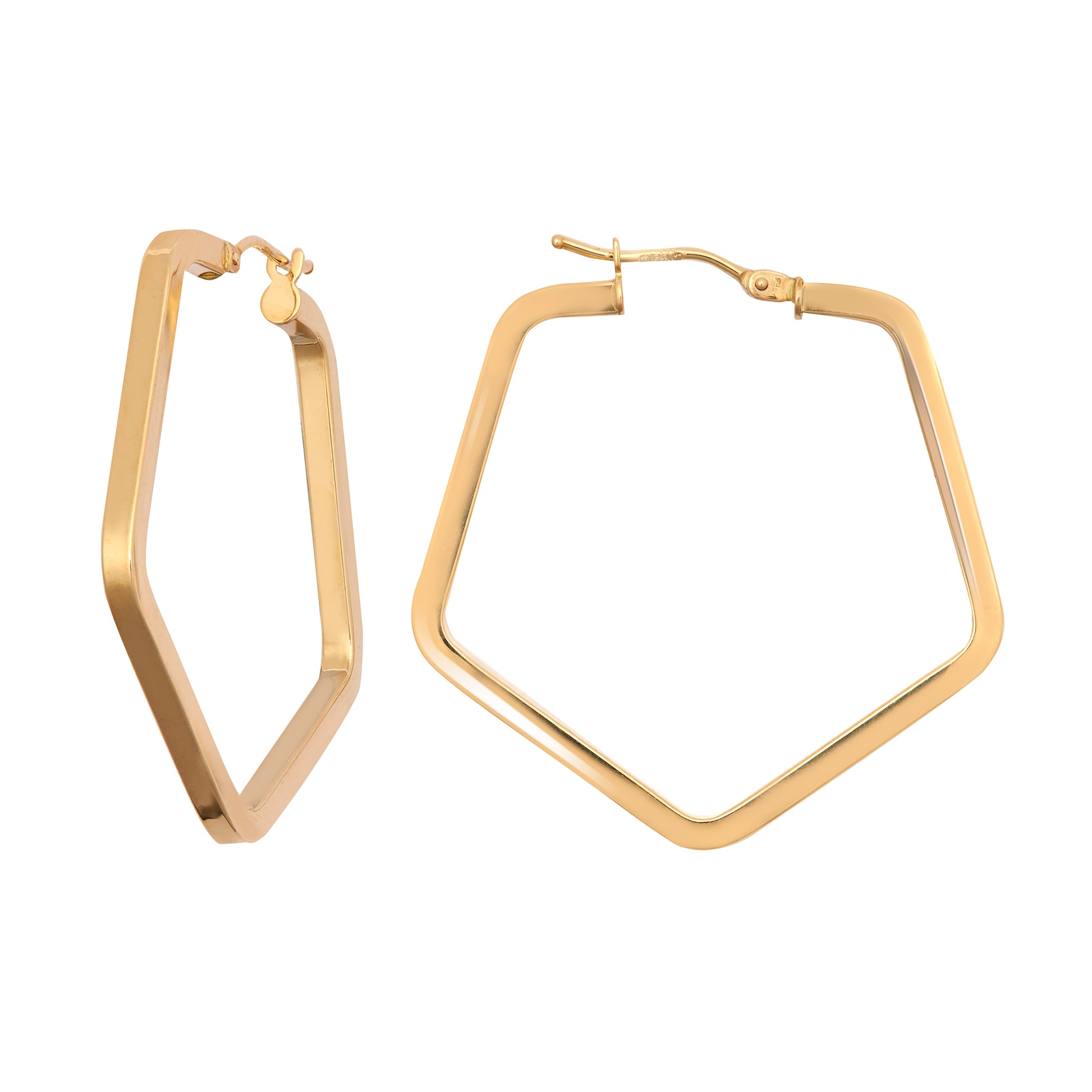 Ladies 9ct Gold  Square Tube Pentagon 2mm Hoop Earrings - JER552