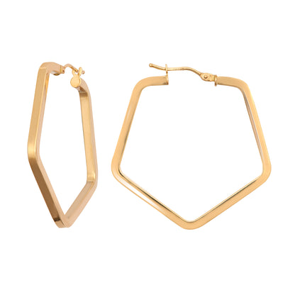 Ladies 9ct Gold  Square Tube Pentagon 2mm Hoop Earrings - JER552