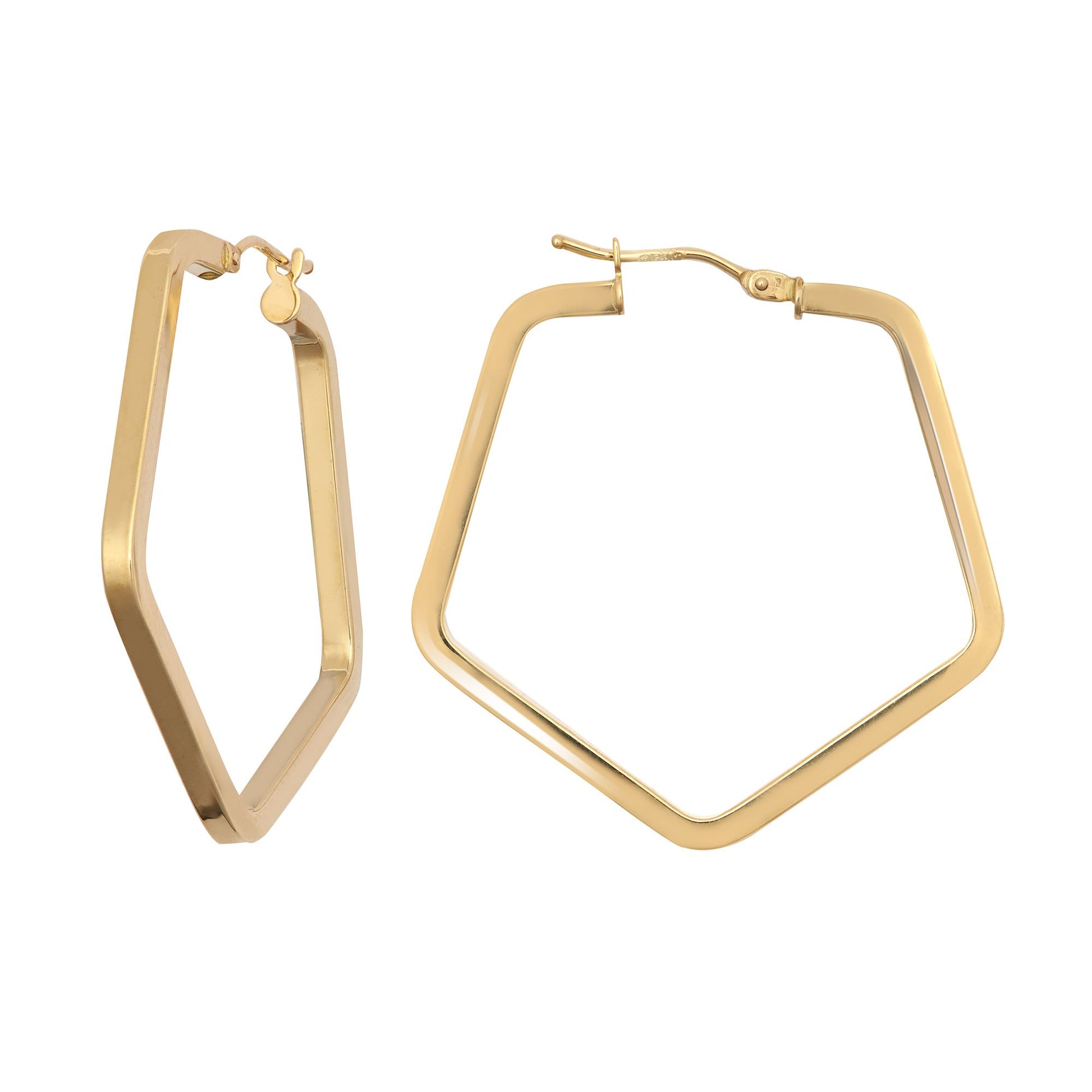 Ladies 9ct Gold  Square Tube Pentagon 2mm Hoop Earrings - JER552