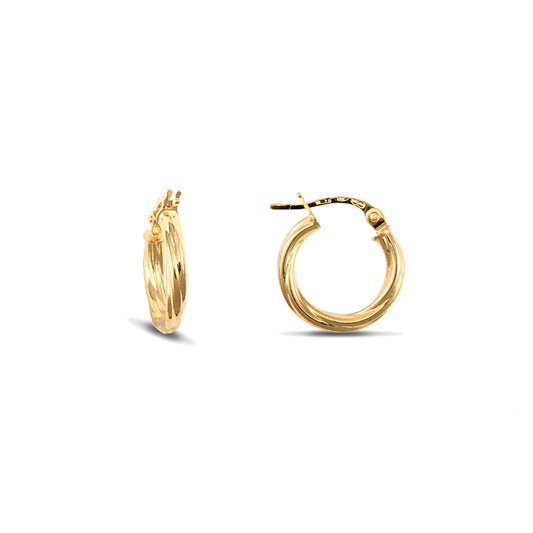Ladies 9ct Gold  Twisted 2.5mm Hoop Earrings 13mm - JER560A