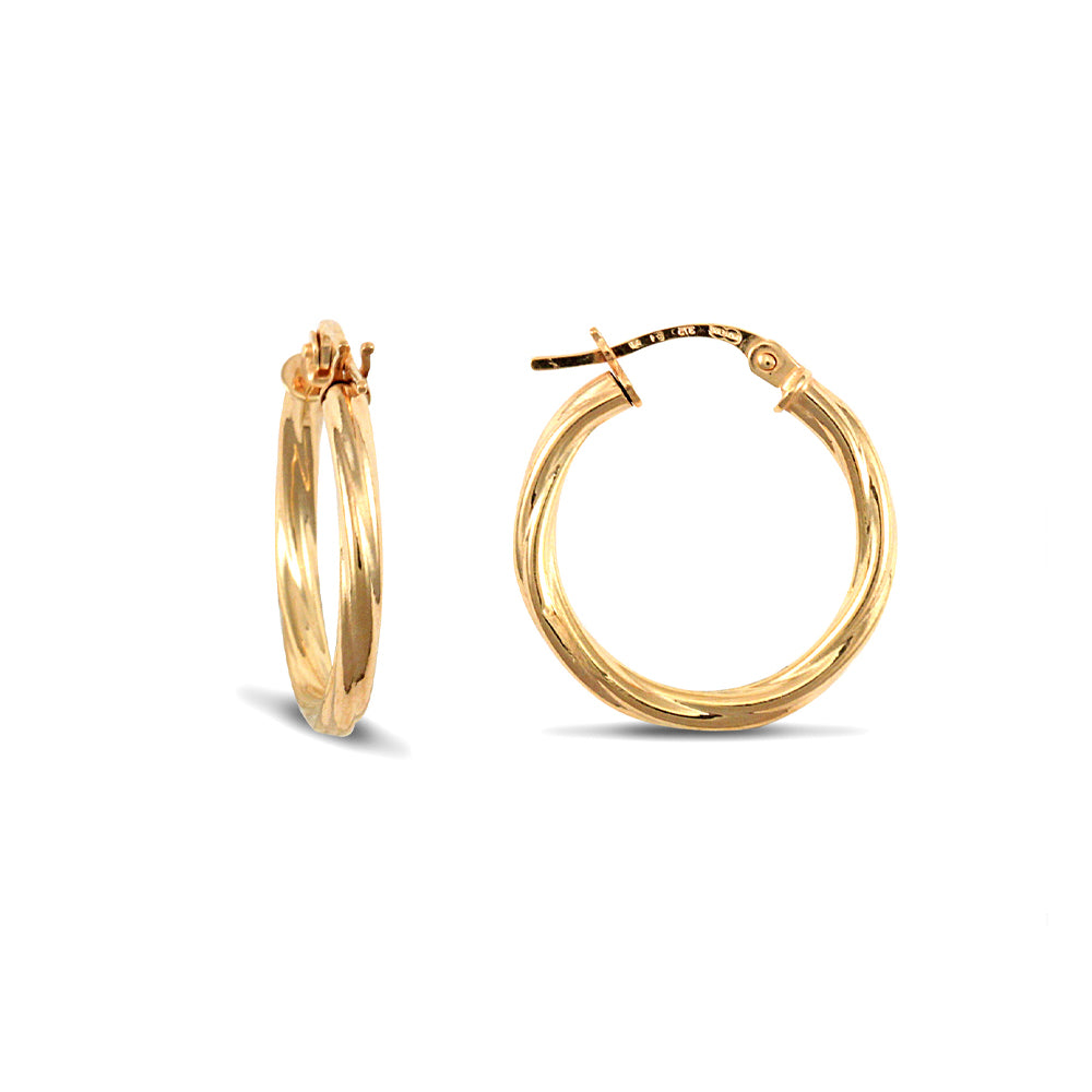 Ladies 9ct Gold  Twisted 2.5mm Hoop Earrings 20mm - JER560B