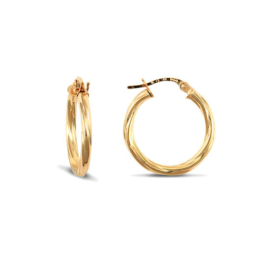 Ladies 9ct Gold  Twisted 2.5mm Hoop Earrings 20mm - JER560B