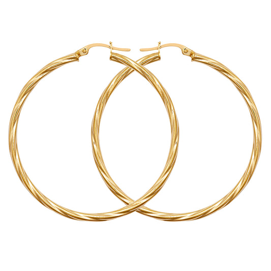 Ladies 9ct Gold  Twisted 2.5mm Hoop Earrings 44mm - JER560F
