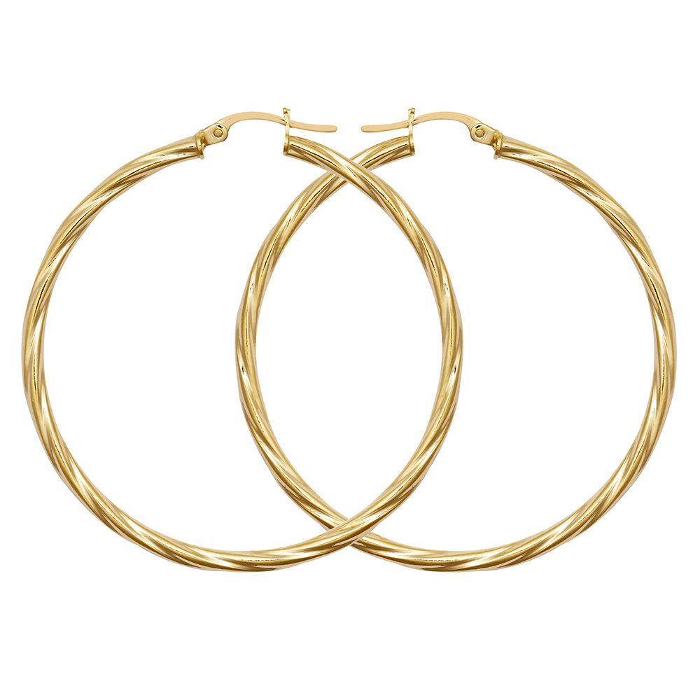 Ladies 9ct Gold  Twisted 2.5mm Hoop Earrings 44mm - JER560F