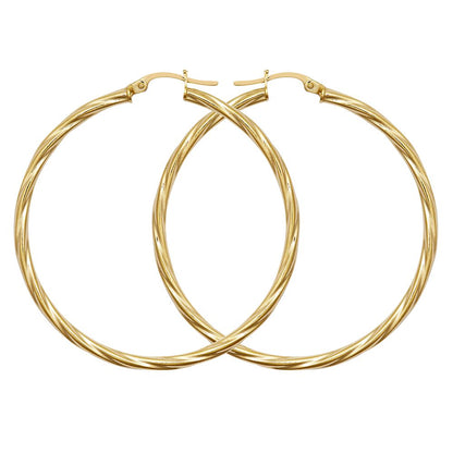 Ladies 9ct Gold  Twisted 2.5mm Hoop Earrings 44mm - JER560F