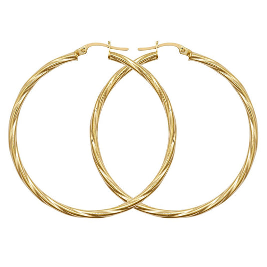 Ladies 9ct Gold  Twisted 2.5mm Hoop Earrings 44mm - JER560F