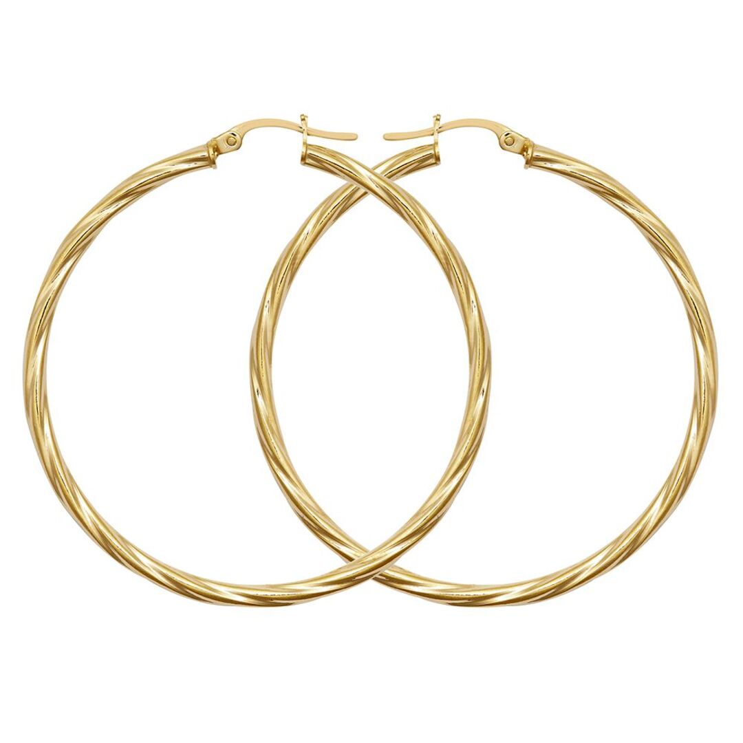 Ladies 9ct Gold  Twisted 2.5mm Hoop Earrings 44mm - JER560F