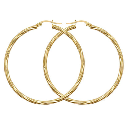 Ladies 9ct Gold  Twisted 2.5mm Hoop Earrings 44mm - JER560F