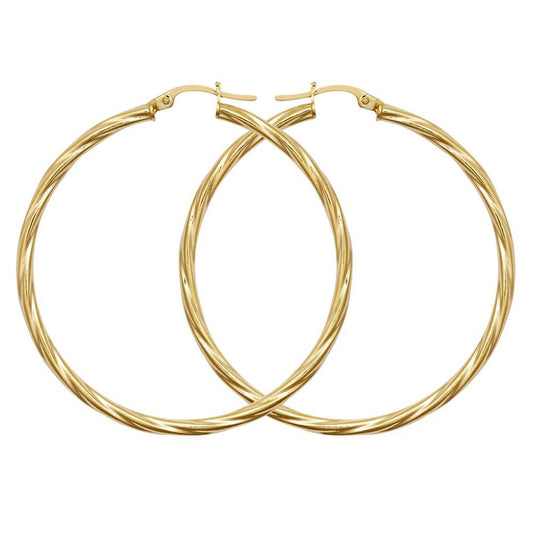 Ladies 9ct Gold  Twisted 2.5mm Hoop Earrings 44mm - JER560F