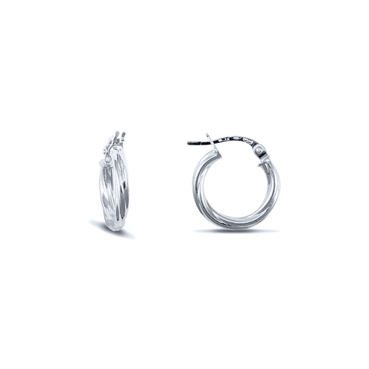Ladies 9ct White Gold  Twisted 2.5mm Hoop Earrings 13mm - JER561A