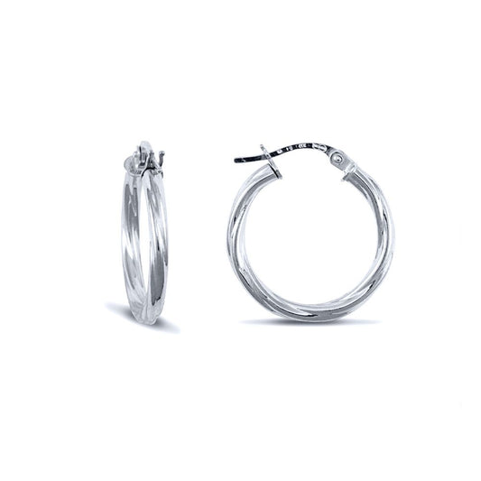 Ladies 9ct White Gold  Twisted 2.5mm Hoop Earrings 20mm - JER561B