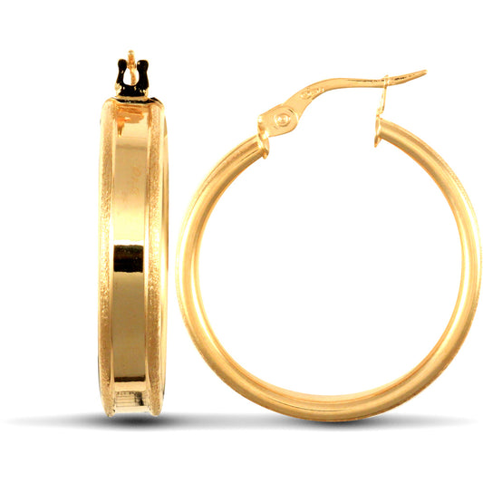 Ladies 9ct Gold  Dual Groove 5mm Hoop Earrings 24mm - JER605B