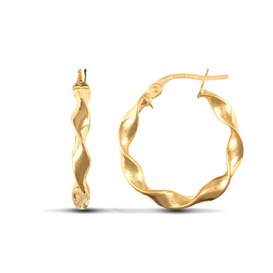 Ladies 9ct Gold  Candy Twist 3mm Hoop Earrings 20mm - JER606B