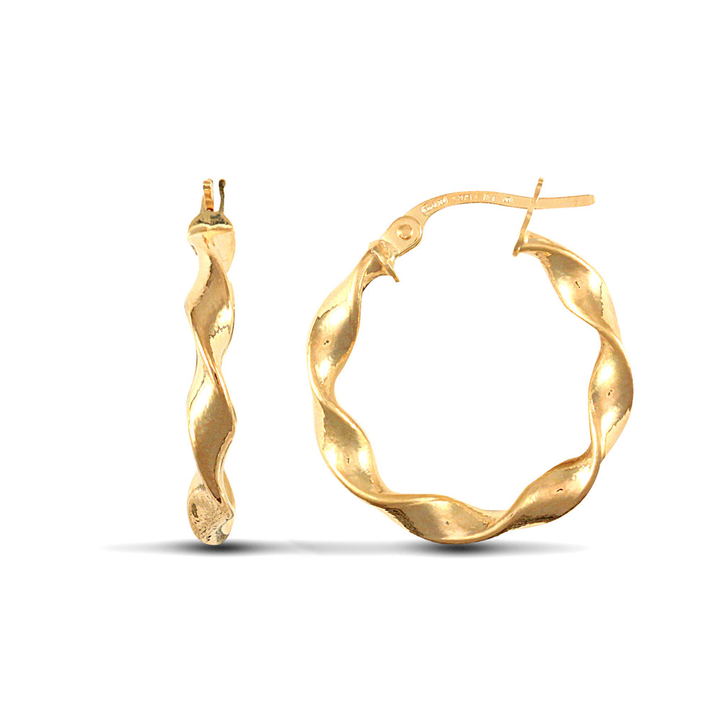 Ladies 9ct Gold  Candy Twist 3mm Hoop Earrings 20mm - JER606B