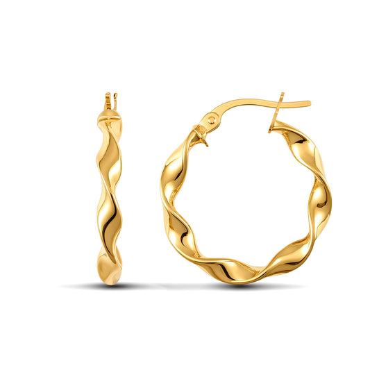 Ladies 9ct Gold  Candy Twist 3mm Hoop Earrings 20mm - JER606B