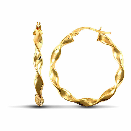 Ladies 9ct Gold  Candy Twist 3mm Hoop Earrings 25mm - JER606C