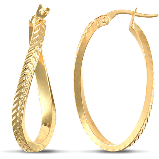 Ladies 9ct Gold  Wavey Infinity Hoop Earrings - JER618