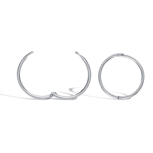 Solid 9ct White Gold  Hinged Sleeper 1mm Hoop Earrings 13mm - JER648A