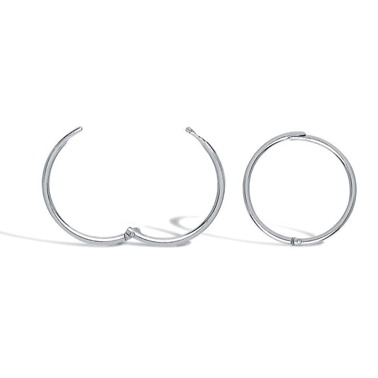 Solid 9ct White Gold  Hinged Sleeper 1mm Hoop Earrings 12mm - JER648A