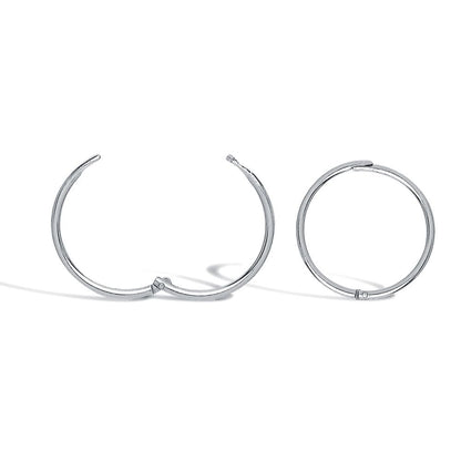 Solid 9ct White Gold  Hinged Sleeper 1mm Hoop Earrings 12mm - JER648A