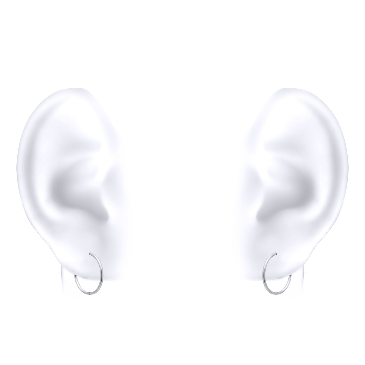 Solid 9ct White Gold  Hinged Sleeper 1mm Hoop Earrings 12mm - JER648A