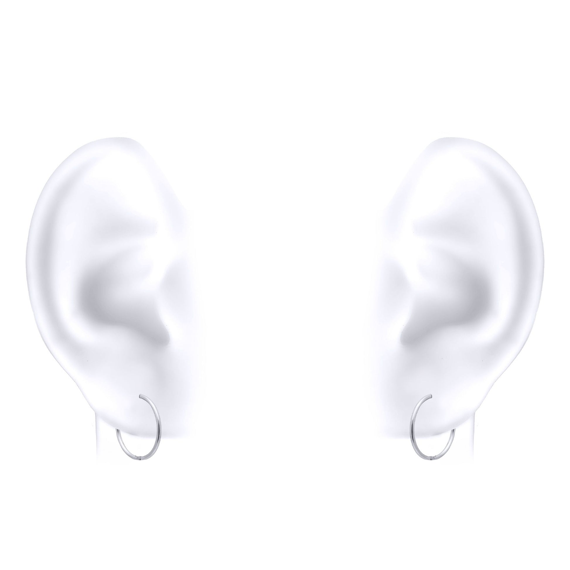 Solid 9ct White Gold  Hinged Sleeper 1mm Hoop Earrings 12mm - JER648A