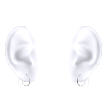 Solid 9ct White Gold  Hinged Sleeper 1mm Hoop Earrings 12mm - JER648A