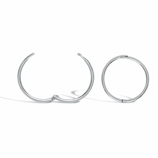 Solid 9ct White Gold  Hinged Sleeper 1mm Hoop Earrings 12mm - JER648A