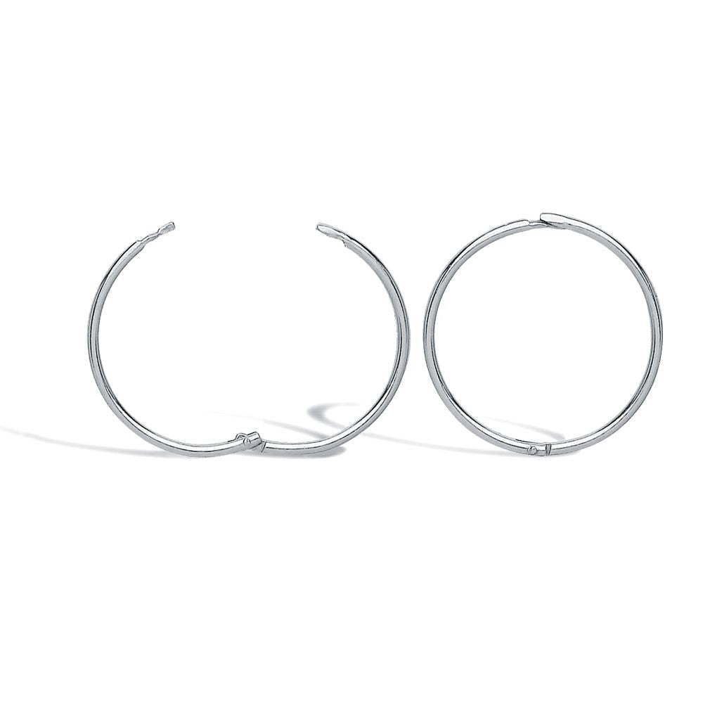 Solid 9ct White Gold  Hinged Sleeper 1mm Hoop Earrings 14mm - JER648B