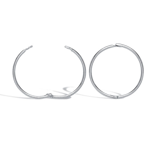 Solid 9ct White Gold  Hinged Sleeper 1mm Hoop Earrings 16mm - JER648C