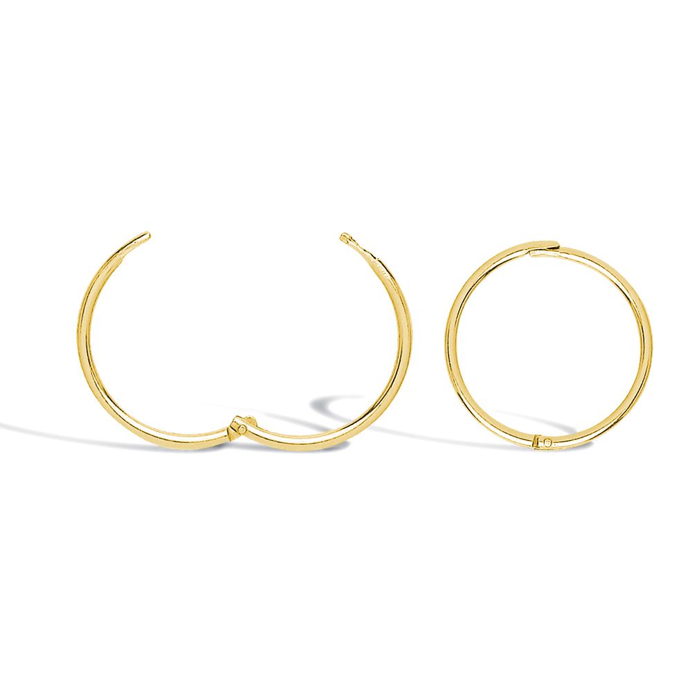 Solid 9ct Gold  Hinged Sleeper 1mm Hoop Earrings 12mm - JER649A