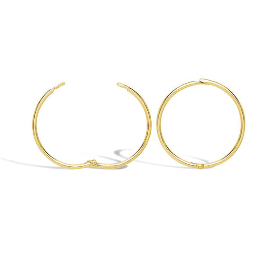 Solid 9ct Gold  Hinged Sleeper 1mm Hoop Earrings 14mm - JER649B
