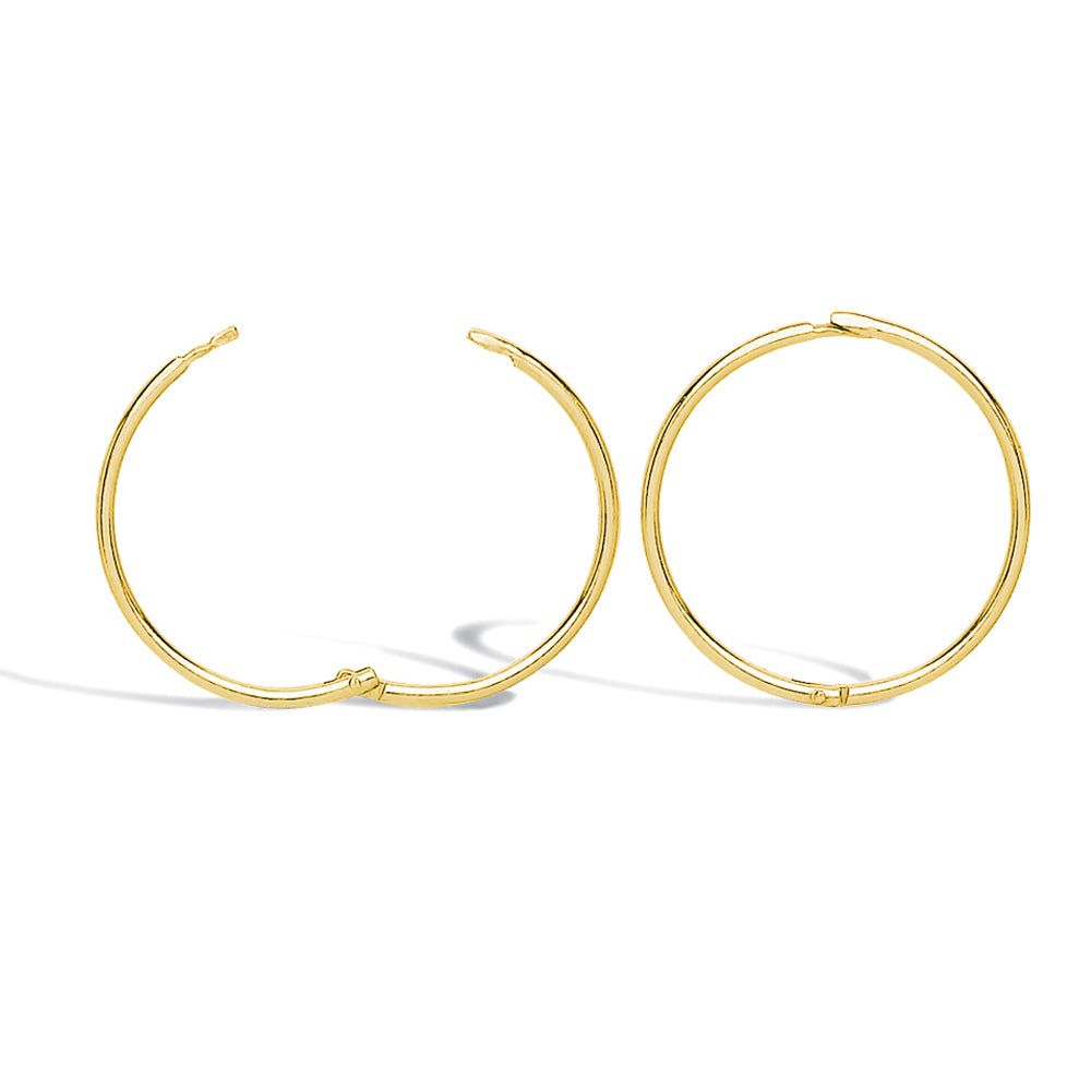 Solid 9ct Gold  Hinged Sleeper 1mm Hoop Earrings 16mm - JER649C