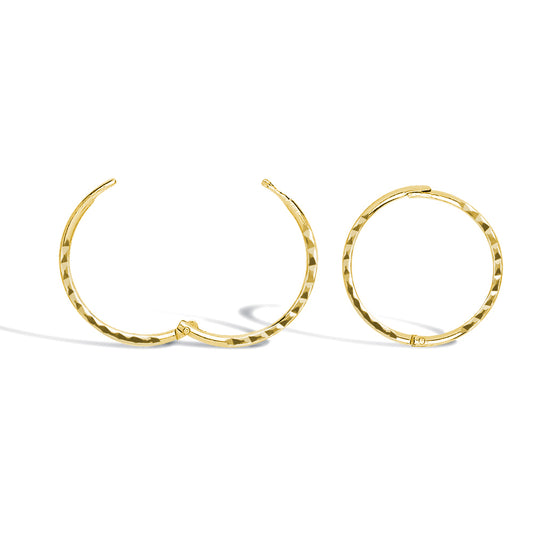 9ct Gold  Diamond Cut Hinged Sleeper 1mm Hoop Earrings 13mm - JER650A
