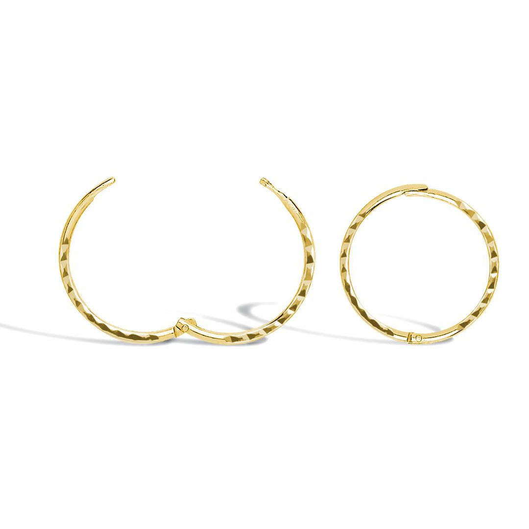 9ct Gold  Diamond Cut Hinged Sleeper 1mm Hoop Earrings 12mm - JER650A