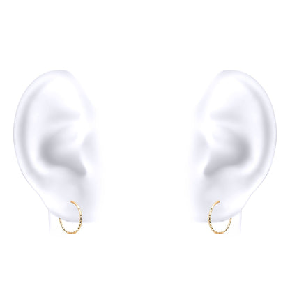 9ct Gold  Diamond Cut Hinged Sleeper 1mm Hoop Earrings 12mm - JER650A