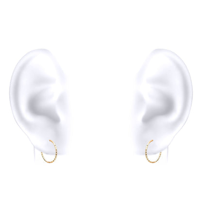 9ct Gold  Diamond Cut Hinged Sleeper 1mm Hoop Earrings 12mm - JER650A