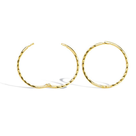 9ct Gold  Diamond Cut Hinged Sleeper 1mm Hoop Earrings 15mm - JER650B