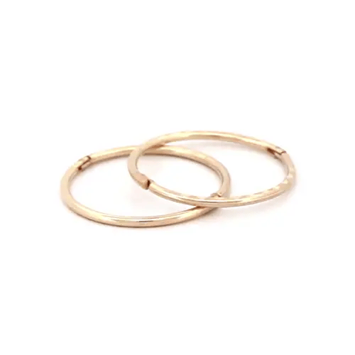 9ct Gold  Diamond Cut Hinged Sleeper 1mm Hoop Earrings 14mm - JER650B