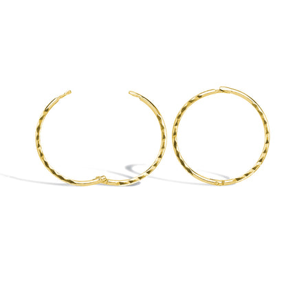 9ct Gold  Diamond Cut Hinged Sleeper 1mm Hoop Earrings 14mm - JER650B