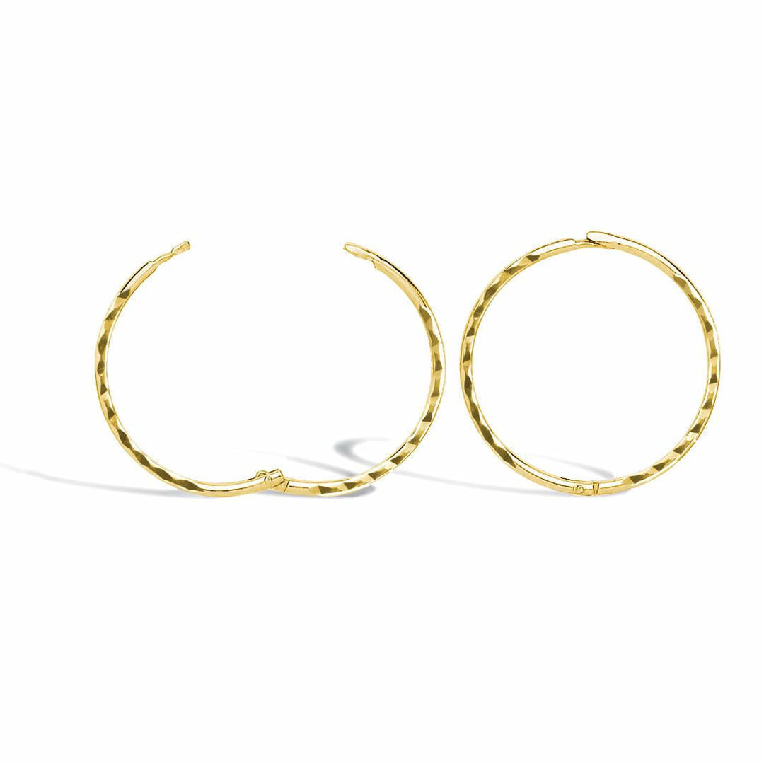 9ct Gold  Diamond Cut Hinged Sleeper 1mm Hoop Earrings 14mm - JER650B