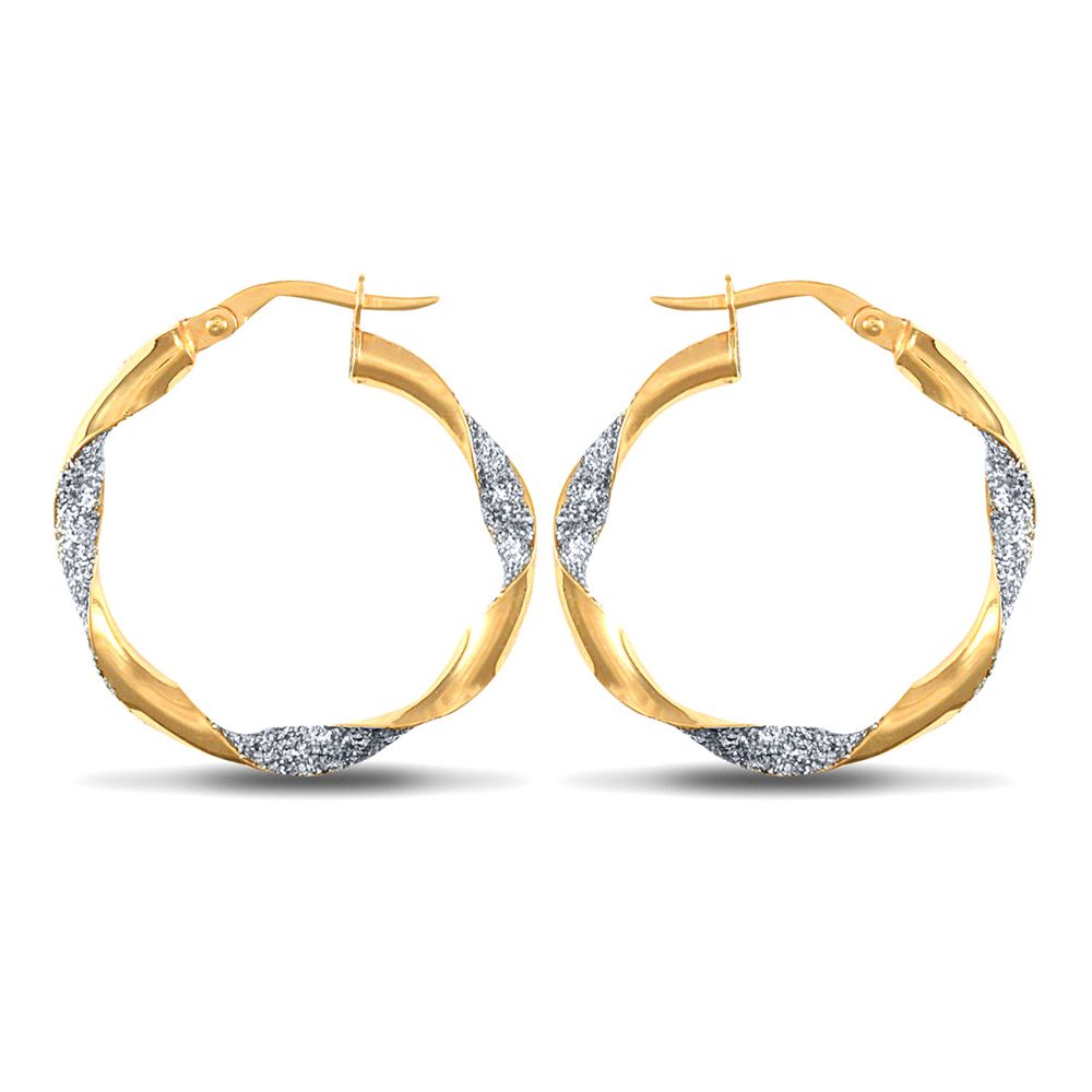9ct 2-Colour Gold  Ice Glitter Twist 3mm Hoop Earrings 25mm - JER661B