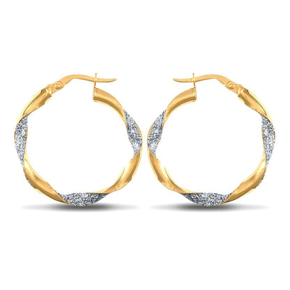 9ct 2-Colour Gold  Ice Glitter Twist 3mm Hoop Earrings 25mm - JER661B