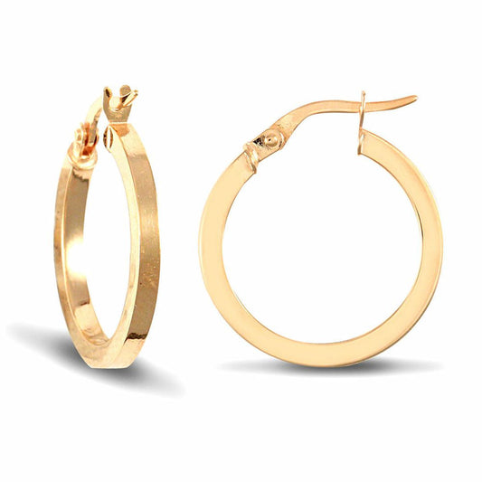 Ladies 9ct Gold  Square Tube 2mm Hoop Earrings 20mm - JER673B