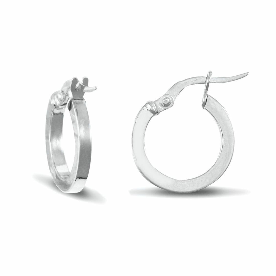 Ladies 9ct White Gold  Square Tube 2mm Hoop Earrings 14mm - JER674A